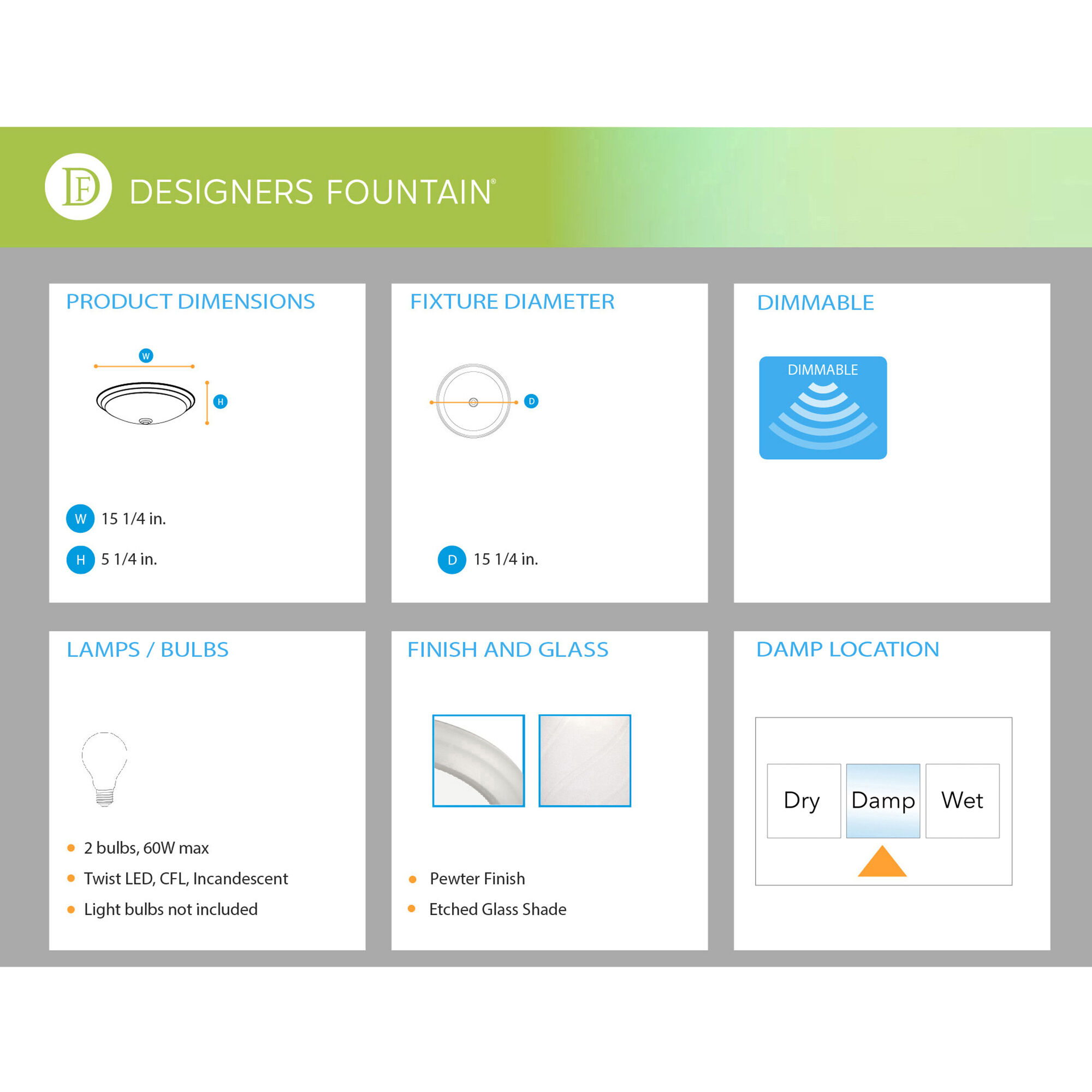 Decorative 3 Light 15 inch Pewter Flushmount Ceiling Light in Etched, Large